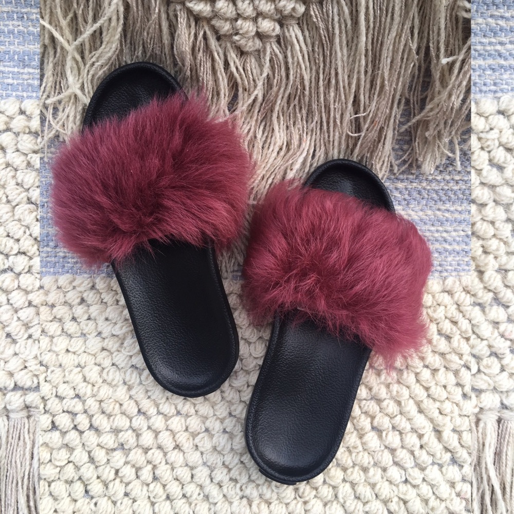 UGG Fur Slide Size 5 Maroon Red